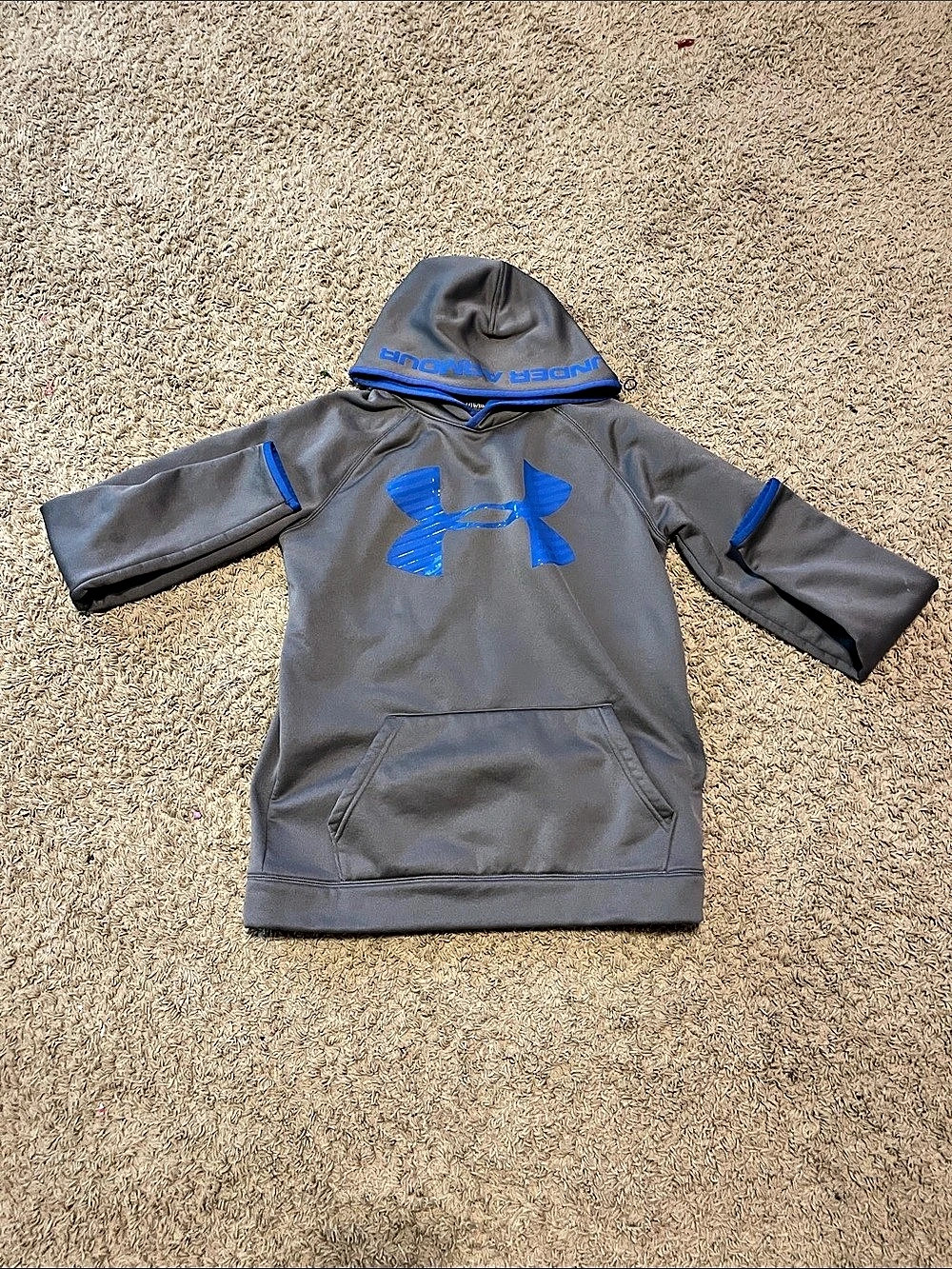 Under Armour Fleece Big Logo Hoodie Boys XL Gray & Blue